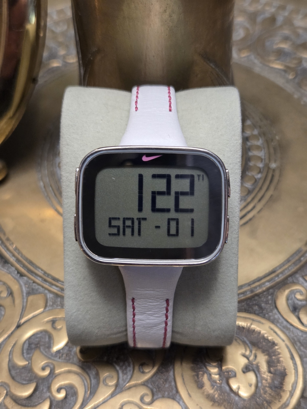 Nike Imara Keeva Digital Watch White Leather Baseball Stitch Strap New Battery